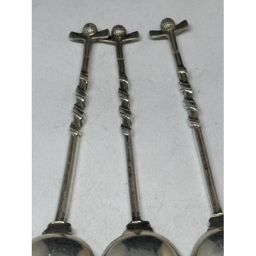 91 - THREE HALLMARKED LONDON SILVER GOLFING SPOONS