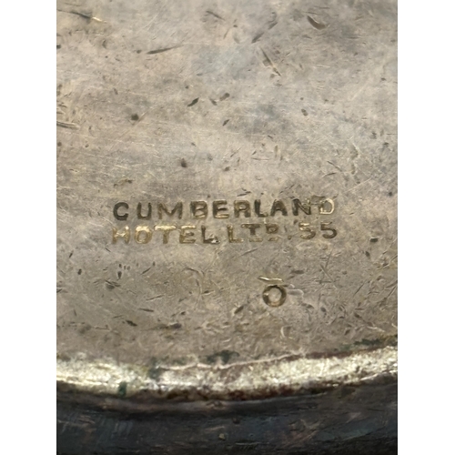 16 - A VINTAGE GLADWIN, SHEFFIELD 'EMBASSY' BOWL MARKED 'CUMBERLAND HOTEL', HEIGHT 8CM, DIAMETER 12CM