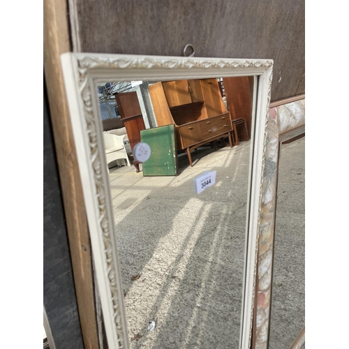 3044 - A BEVEL EDGE WALL MIRROR WITH FLORAL FRAME, 35