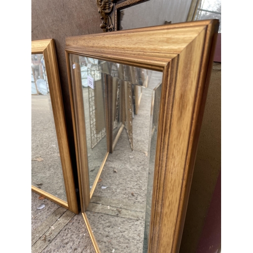 3052 - A PAIR OF GILT FRAMED BEVEL EDGE WALL MIRRORS, 27