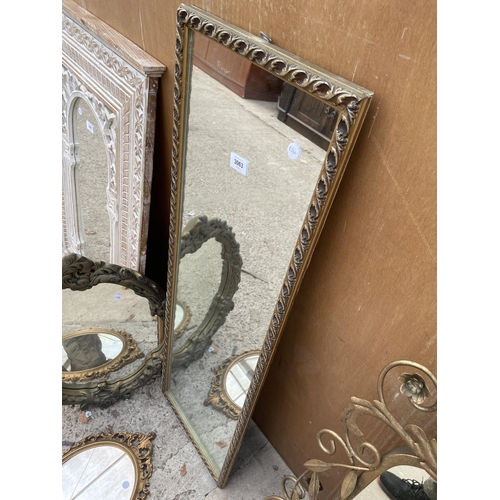 3063 - THREE GILT FRAMED WALL MIRRORS