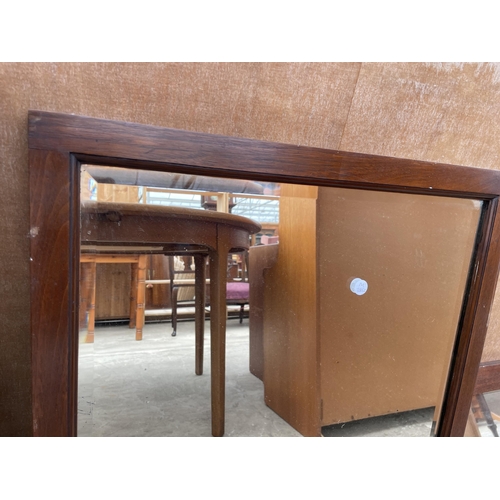 3077 - A MAHOGANY FRAMED BEVEL EDGE WALL MIRROR AND ONE OTHER