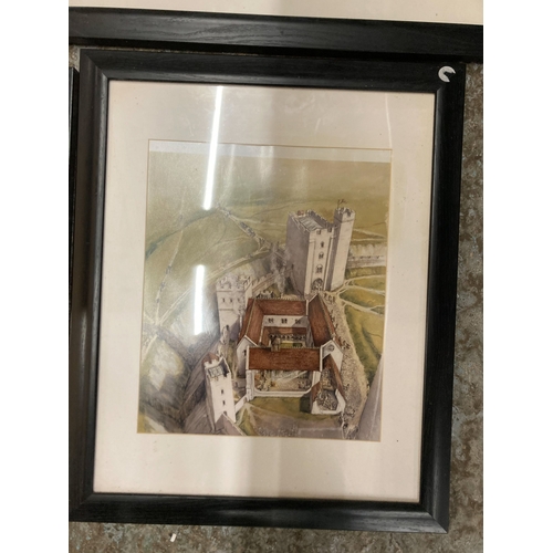 799 - FIVE FRAMED PRINTS OF AERIAL VIEWS OF CASTLES