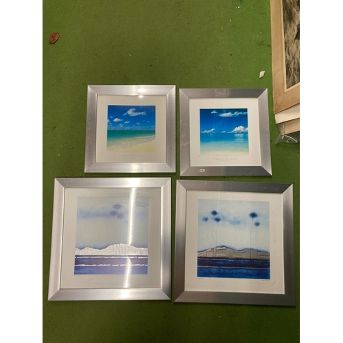 802 - FOUR FRAMED PRINTS TO INCLUDE TROPICAL HORIZONS WEIGHING ANCHOR, SEA BREEZE, ETC