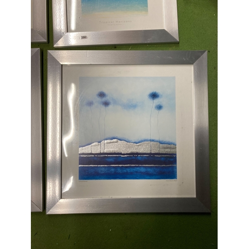 802 - FOUR FRAMED PRINTS TO INCLUDE TROPICAL HORIZONS WEIGHING ANCHOR, SEA BREEZE, ETC