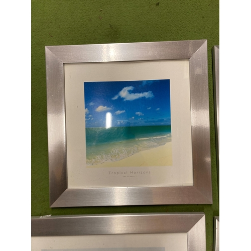 802 - FOUR FRAMED PRINTS TO INCLUDE TROPICAL HORIZONS WEIGHING ANCHOR, SEA BREEZE, ETC