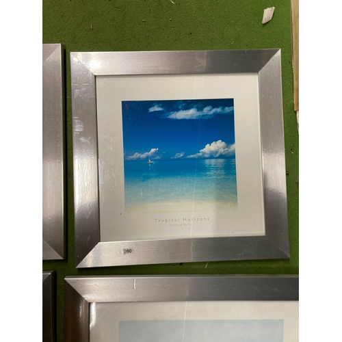 802 - FOUR FRAMED PRINTS TO INCLUDE TROPICAL HORIZONS WEIGHING ANCHOR, SEA BREEZE, ETC