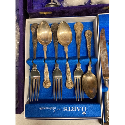 805 - A QUANTITY OF FLATWARE TOGETHER WITH A BOX OF HIGHLANDS SILVERPLATE GOBLETS AND A FURTHER BOX OF SMA... 