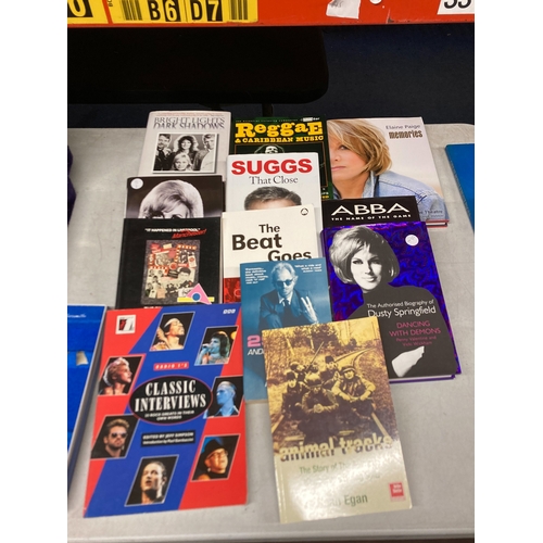 806 - TWELVE MUSIC RELATED BOOKS TO INCLUDE THE AUTOBIOGRAPHY OF DUSTY SPRINGFIELD, ELAINE PAGE MEMORIES, ... 