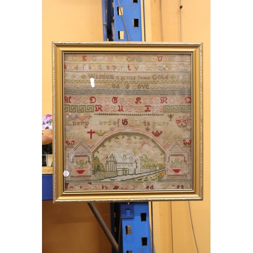 59 - A 19TH CENTURY SAMPLER BY JANE ANNE SHAW, AGED 13, 1882 - FRAMED