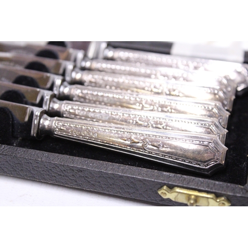 80A - A CASED SET OF HALLMARKED SHEFFIELD SILVER KNIVES