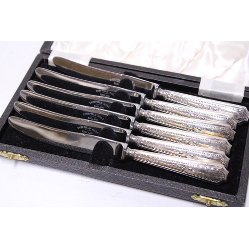 80A - A CASED SET OF HALLMARKED SHEFFIELD SILVER KNIVES