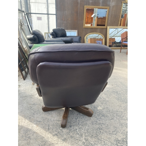 3118 - A BROWN LEATHER SWIVEL EASY CHAIR