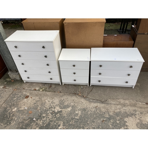 3120 - THREE MATCHING WHITE CHESTS OF DRAWERS