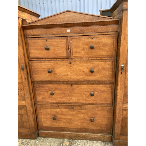 3121 - A VICTORIAN OAK COMPACTUM WARDROBE WITH TWO HANGING COMPARTMENTS, TWO SHORT AND THREE LONG DRAWERS, ... 