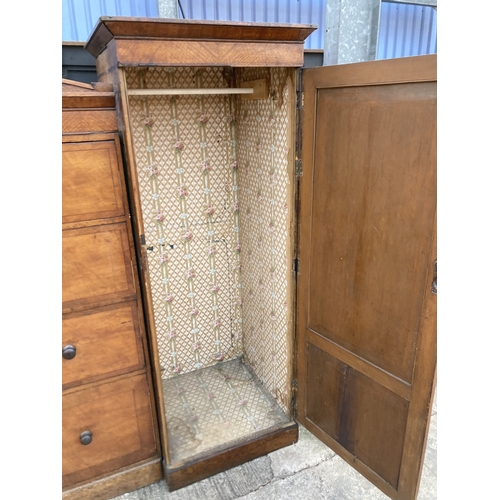 3121 - A VICTORIAN OAK COMPACTUM WARDROBE WITH TWO HANGING COMPARTMENTS, TWO SHORT AND THREE LONG DRAWERS, ... 