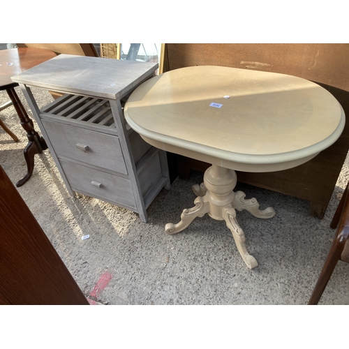 3133 - A PAINTED PEDESTAL OCCASIONAL TABLE AND PAINTED BEDSIDE TABLE