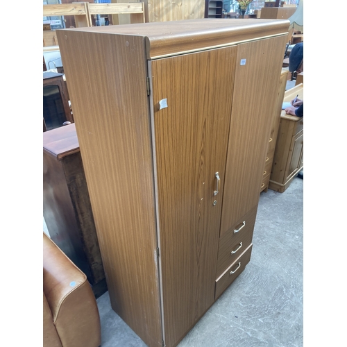 3159 - A TEAK EFFECT TWO DOOR WARDROBE, 35.5