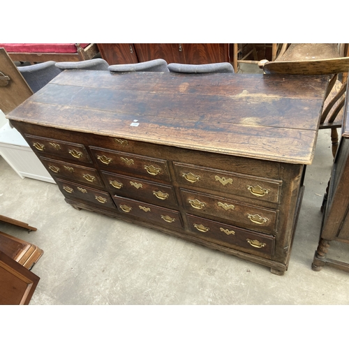 3165 - A GEORGE II OAK LANCASHIRE CHEST WITH SIX DRAWERS AND TWO SHAM DRAWERS 61