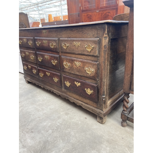 3165 - A GEORGE II OAK LANCASHIRE CHEST WITH SIX DRAWERS AND TWO SHAM DRAWERS 61