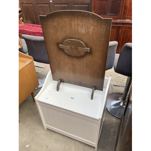 3166 - A BEDROOM STOOL/CHEST AND OAK FIRESCREEN