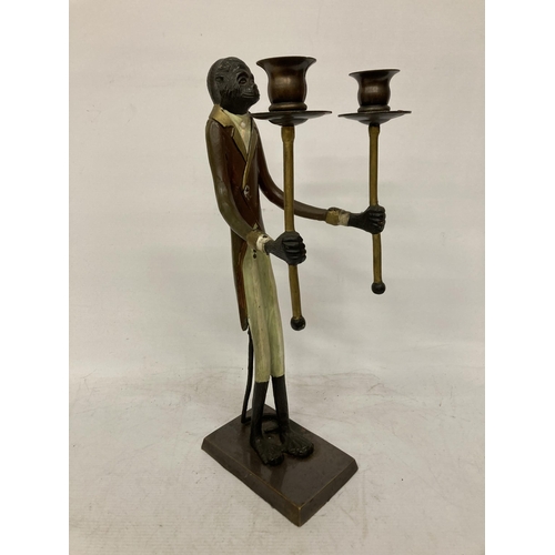 67 - A VINTAGE BRONZE/BRASS MAITLAND SMITH BUTLER MONKEY CANDLESTICK, HEIGHT 40.5CM