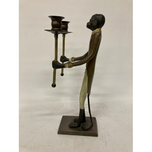 67 - A VINTAGE BRONZE/BRASS MAITLAND SMITH BUTLER MONKEY CANDLESTICK, HEIGHT 40.5CM