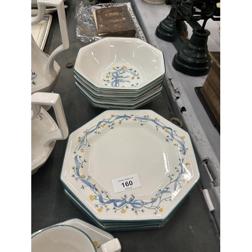 160 - A SET OF JOHNSON BROTHERS 'ETERNAL BEAU' DINNERWARE WITH BLUE RIBBON, 28 PIECE TEA/DINNER SET TO INC... 