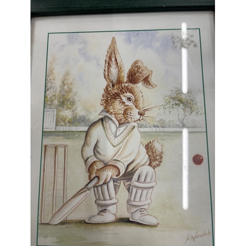 173 - THREE FRAMED PICTURES, TWO BEING 3D HOME FURNITURE  STYLE PICTURES AND ONE PRINT OF A RABBIT PLAYING... 