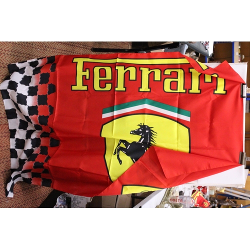 232 - FOUR FERRARI BASE BALL CAPS AND A FERRARI FLAG