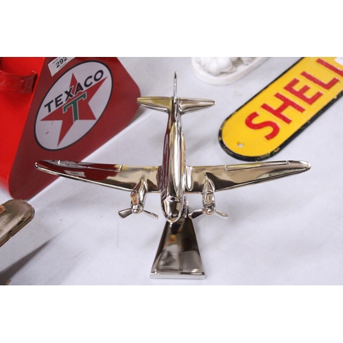 293 - A CHROME DAKOTA AEROPLANE, HEIGHT 16CM, LENGTH 20CM