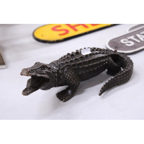 294 - A BRONZE CROCODILE, LENGTH 23CM