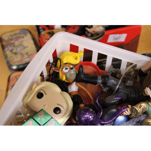 389 - A QUANTITY OF TOYS AND ACTION FIGURES TO INCLUDE FUNKO POP, ETC