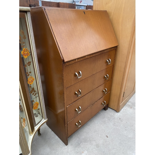 2936 - A MID 20TH CENTURY OAK BUREAU WITH FOUR DRAWERS TO BASE, 24