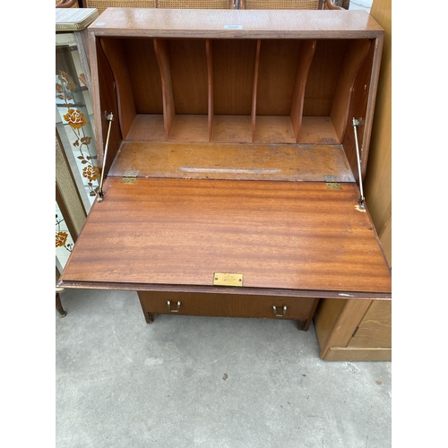 2936 - A MID 20TH CENTURY OAK BUREAU WITH FOUR DRAWERS TO BASE, 24