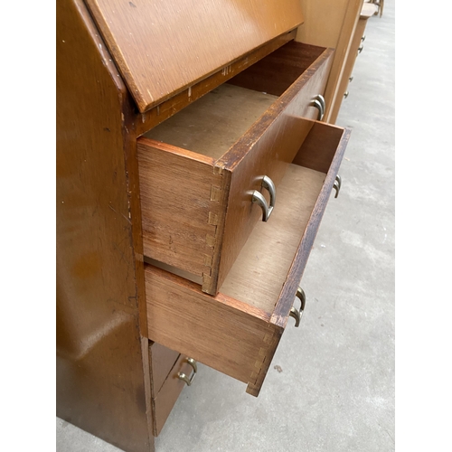 2936 - A MID 20TH CENTURY OAK BUREAU WITH FOUR DRAWERS TO BASE, 24