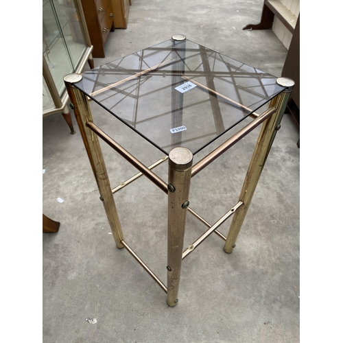 2938 - A METAL JARDINIER STAND WITH GLASS TOP, 12.5