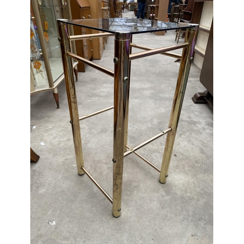 2938 - A METAL JARDINIER STAND WITH GLASS TOP, 12.5