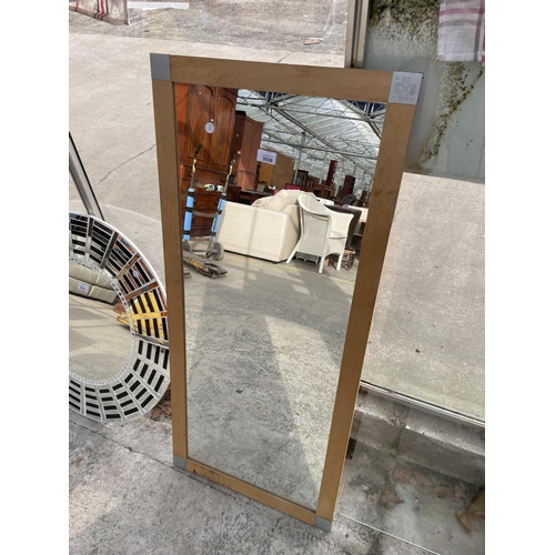 3036 - A SATINWOOD FRAMED WALL MIRROR, 44.5