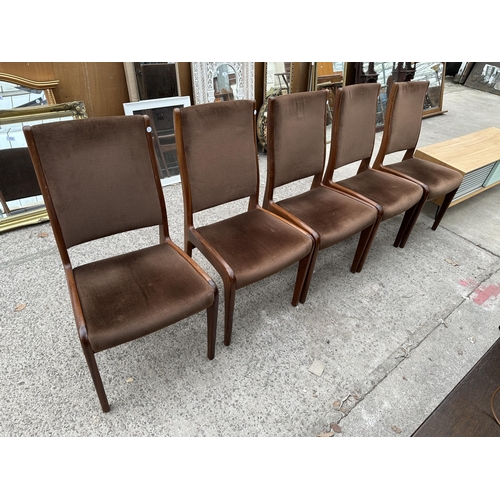 3115 - A G PLAN SET OF FIVE UPHOLSTERED TEAK DINING CHAIRS