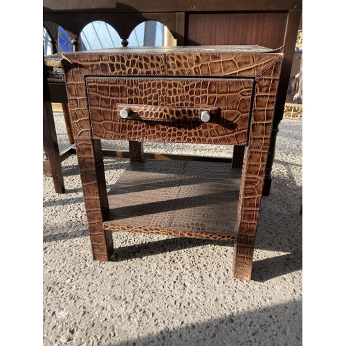 3136 - A FAUX CROCODILE SKIN BEDSIDE TABLE