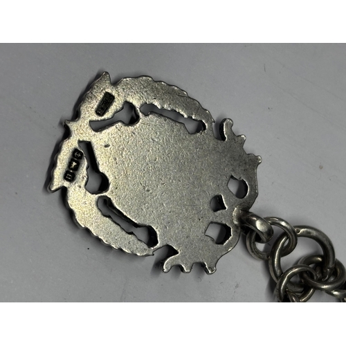  A SILVER DOUBLE ALBERT WATCH CHAIN, KEY AND FOB