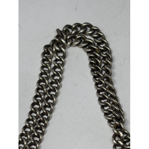  A SILVER DOUBLE ALBERT WATCH CHAIN, KEY AND FOB