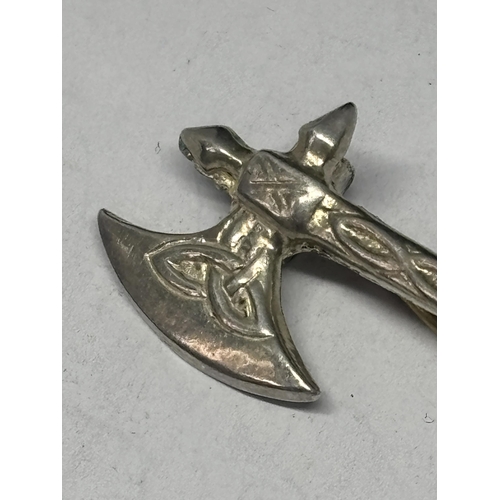  A ROBERT ALLISON SILVER CELTIC AXE BROOCH