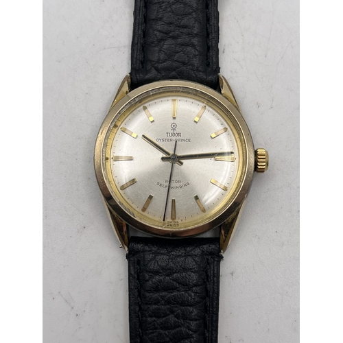 308 - A VINTAGE TUDOR BY ROLEX OYSTER PRINCE SELF WINDING AUTOMATIC WRIST WATCH, 34MM, GOLD [PLATED WITH L... 