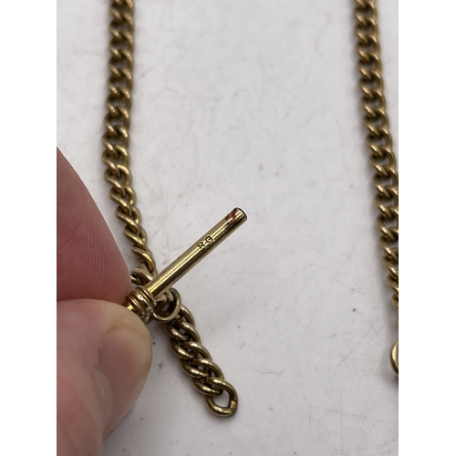 316 - A GOLD PLATED ALBERT WATCH CHAIN WITH T BAR