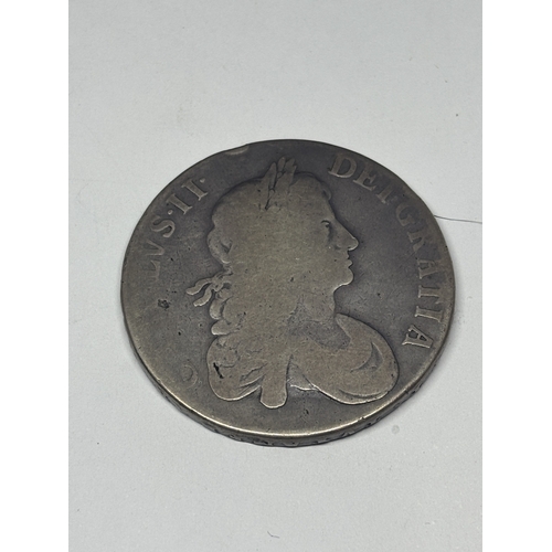 304 - A 1667 CHARLES II CROWN , SECOND BUST