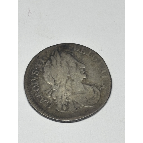 305 - A 1684 CHARLES II SIXPENCE - CONDITION BELIEVED F