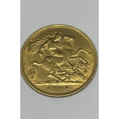 311 - A 1909 GOLD HALF SOVEREIGN