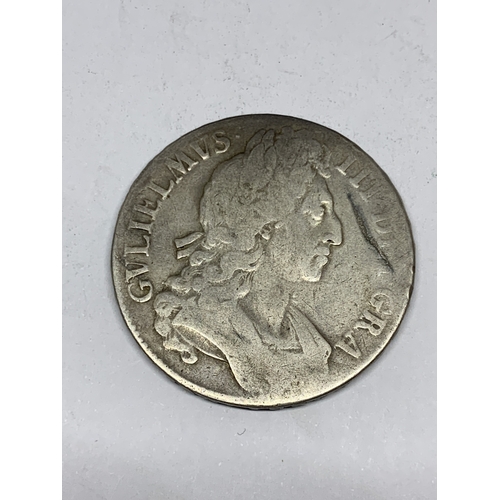 322 - A BELIEVED 1696 WILLIAM III CROWN (DATE WORN)